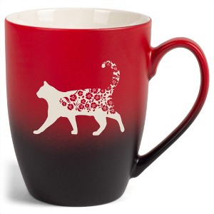 Elanze Designs Cat and Flowers 12 Ounce Ceramic Laser-Etched Engraved Drinkware Mug, Red and Black Ombre - 1 of 4