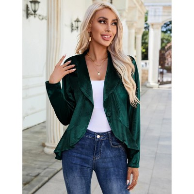 Womens Velvet Blazer Long Sleeve Suit Jackets Open Front Work Office Cardigan Coat