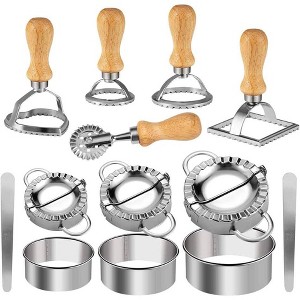 MOVSSOU 13 Pieces Stainless Steel Dumplings Maker With 5 Pieces Wooden Handle Four Shapes and Three Sizes For Ravioli, Pasta, Dumplings, Lasagna - 1 of 4