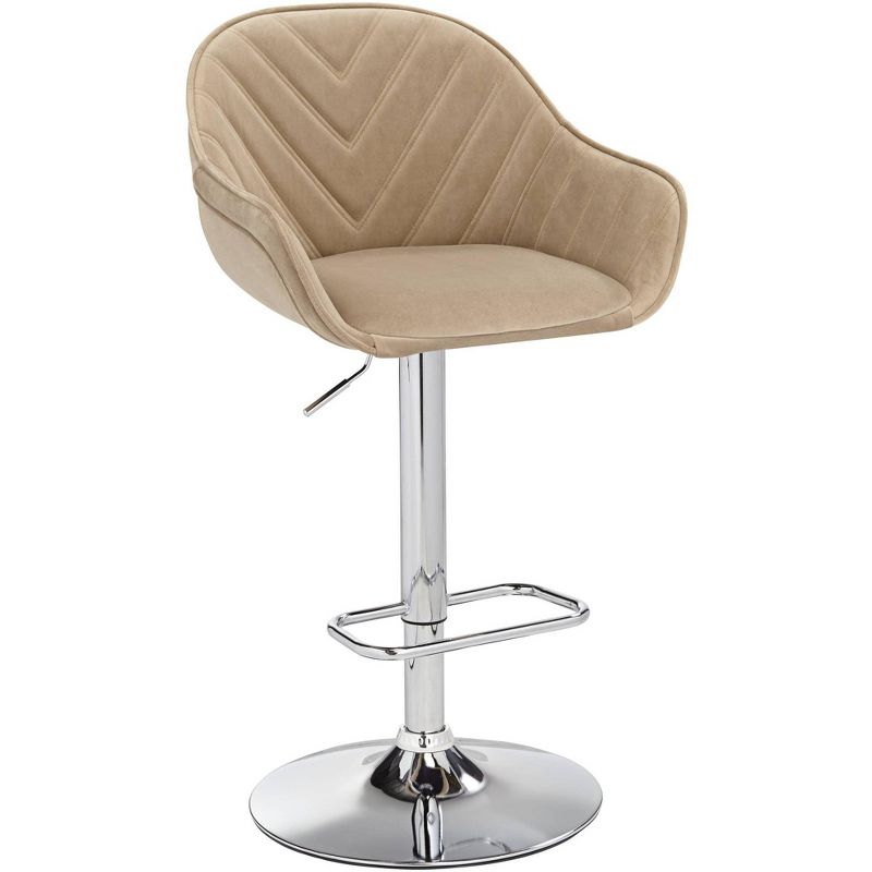 Studio 55D Alta Chrome Swivel Bar Stool 32 1/2" High Mid Century Modern Adjustable Beige Cushion with Backrest Footrest for Kitchen Counter Height, 1 of 10