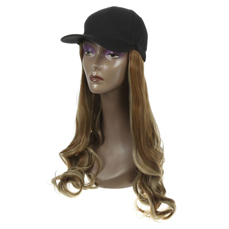 Unique Bargains Baseball Cap with Hair Extensions Curly Wavy Wig 22" Hairstyle Adjustable Wig Hat for Woman Brown, 1 of 5