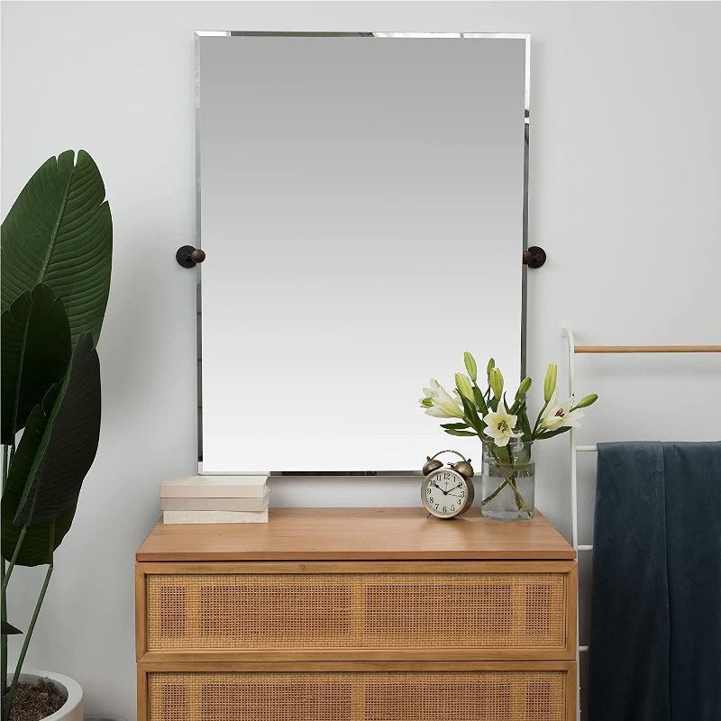 Hamilton Hills 20" x 30" Frameless Pivot Mirrors with Bronze Rounded Wall Brackets, 3 of 6