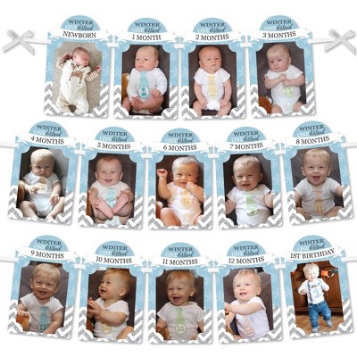 Big Dot of Happiness ONEderland - DIY Snowflake Winter Wonderland First Birthday Party Decor - 1-12 Monthly Picture Display - Photo Banner
