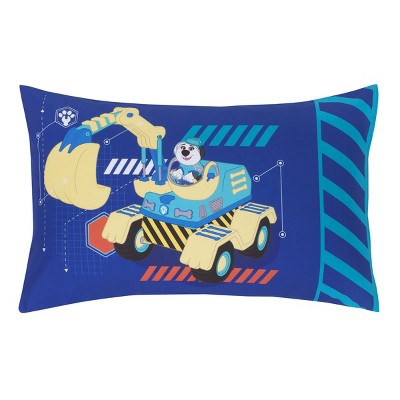 Navy and Aqua Reversible Pupstruction Toddler Bedding Set
