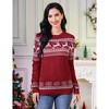 Clearlove Women's Christmas Round Neck Knit Sweater Holiday Fair Isle Pattern Cozy Pullover Top - 2 of 4