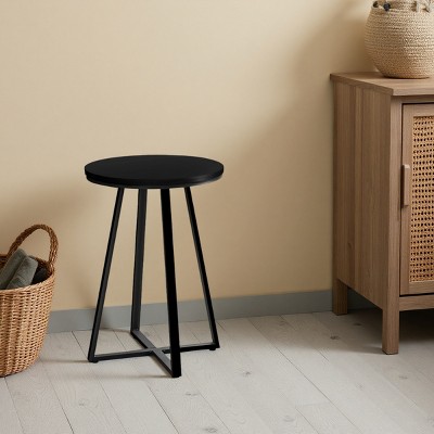 FURNIinspire End Tables Round Living Room Side Table Modern Nightstand with Metal Leg for Bedroom Office Furniture, Black, 15.75"*15.75"*21.75"