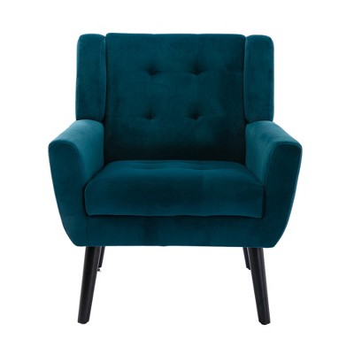 TiramisuBest Modern Ergonomic Accent Chair with Soft Linen Upholstery, Comfortable Living,Bedroom Chair with Black Legs, Blue