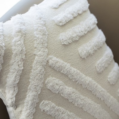 16" Boho Chic White Cotton Tufted Throw Pillow with Tassel Accents