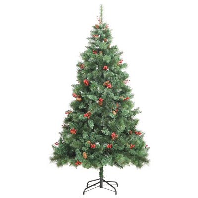 vidaXL Artificial Hinged Christmas Tree Green PVC, Metal Large