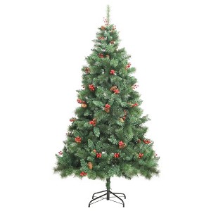 vidaXL Artificial Hinged Christmas Tree Green PVC, Metal Large - 1 of 4