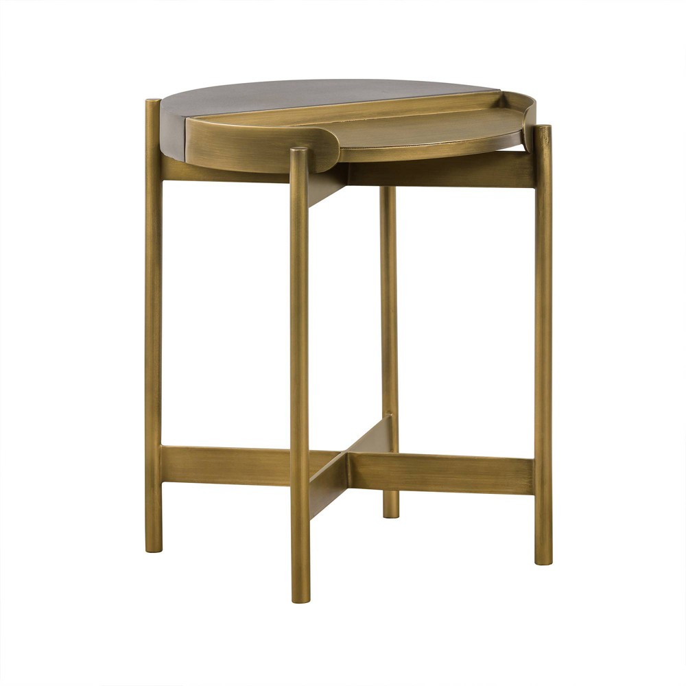 Photos - Coffee Table Dua End Table Gray Concrete/Antiqued Brass - Armen Living