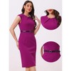 INSPIRE CHIC Women's Elegant Business Round Neck Belted Cap Sleeve Work Sheath Dresses - 2 of 4
