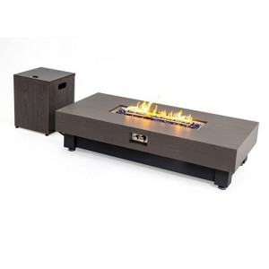 Brown 60 Inch Fire Pit Rable Wood Outdoor Gas Fire Pit Table with Rain cover for Patio Backyard Deck Outdoor Fireplaces Stove - 1 of 4