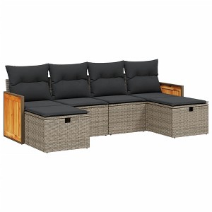 vidaXL Patio Sofa Set with Cushions Outdoor Furniture 6 Piece Poly Rattan - Gray without storage - 1 of 4