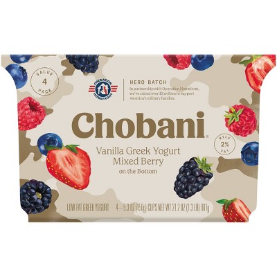 Chobani Mixed Berry on the Bottom Low-Fat Greek Yogurt - 4ct/5.3oz Cups