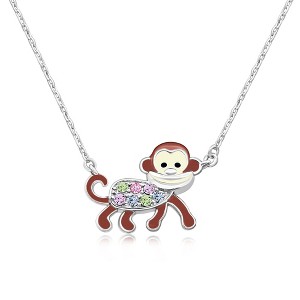 Chanteur Hypoallergenic Kids Jewelry Accessories Monkey Multi-color Crystal White Gold Palladium Plating Necklace Pendant - 1 of 1