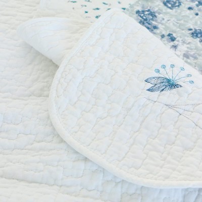 Acoinel Blue Floral Patchwork Quilt Set - 3-Piece Reversible Bedspread with Pillow Shams, Coastal Boho Bedding for Queen Beds (92"x96") — фото 8