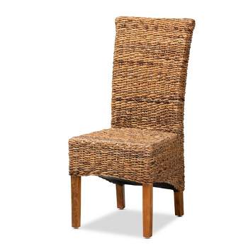 Trianna Abaca Wood Dining Chair Natural/Brown - bali & pari: Indonesian Crafted, Solid Mahogany Frame, No Assembly Required