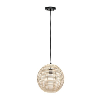 Natural Rattan Globe Pendant Ceiling Light with Brass Canopy