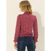 INSPIRE CHIC Women's Smocked Waist Ruffled Hem Stand Collar Floral Dots Blouse - 3 of 4