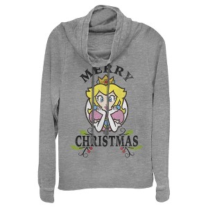 Juniors Womens Nintendo Christmas Princess Peach Cowl Neck Sweatshirt - 1 of 3