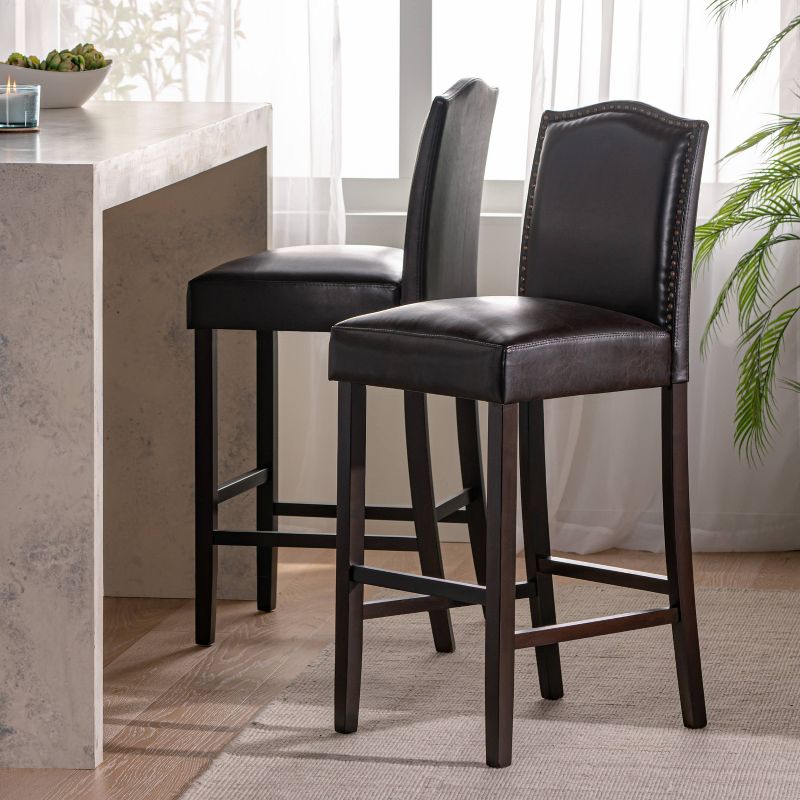 Set of 2 Darren Contemporary Upholstered Barstools with Nailhead Trim - Christopher Knight Home, 3 of 6