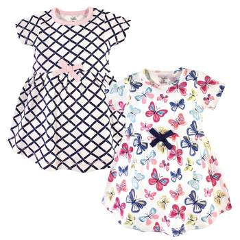 Touched by Nature Baby and Toddler Girl Organic Cotton Short-Sleeve Dresses 2pk, Bright Butterflies