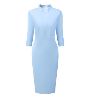 Hobemty Women's Business Stand Collar Zipper Neck 3/4 Sleeve Pencil Dresses - 1 of 4