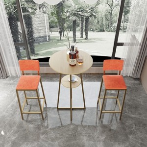 CIPACHO Bar table and chairs three piece set, gold frame, sponge made seat cushions and backrests, (gold+beige+orange cushion) - 1 of 1