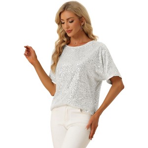 INSPIRE CHIC Women's Regular Fit Round Neck Short Sleeve Party Clubwear Blouses - 1 of 4