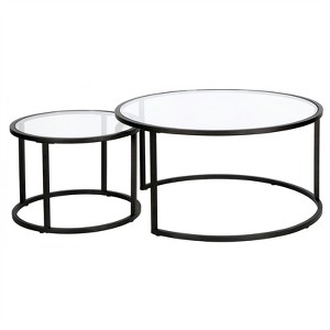 Metal Double Nested Round Coffee Table in Black with Glass Top - Henn&Hart - 1 of 4