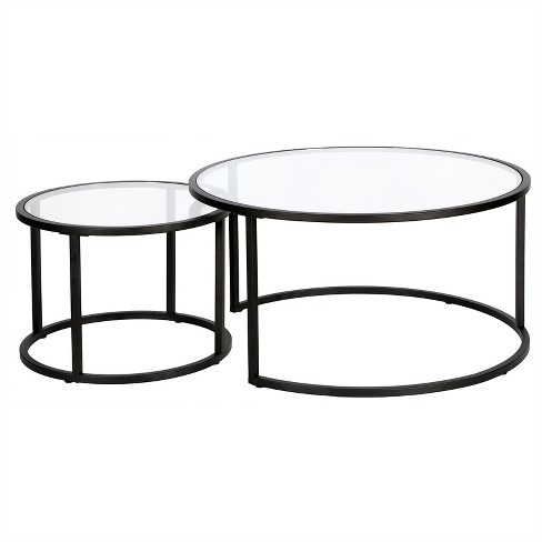 Metal Double Nested Round Coffee Table In Black With Glass Top - Henn ...