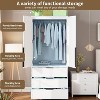 Wardrobe Closet with Rattan Doors, Rattan Armoire Wardrobe Closet with Drawers & Hanging Rod, Wooden Armoire for Hanging Clothes, 69.5" H - 4 of 4
