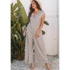 Amaryllis Women’s Checkerboard Print Wide Leg Jumpsuit Short Sleeve Button Front Casual One-Piece Relaxed Fit - 3 of 4