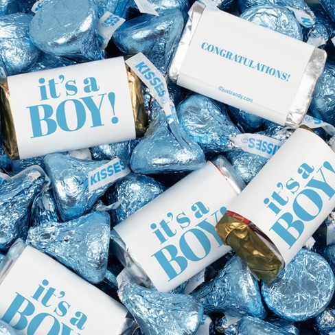 131 Pcs It's A Boy Baby Shower Candy Party Favors Miniatures & Light Blue Kisses (1.65 lbs, Approx. 131 Pcs)