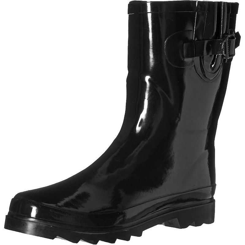 Women's Rain Boots Short Rubber Buckle Garden Shoes, Black-5