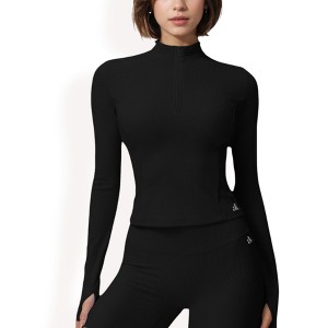 Anna-Kaci Active Women's Ribbed Long Sleeve Half-Zip Activewear Top - 1 of 4