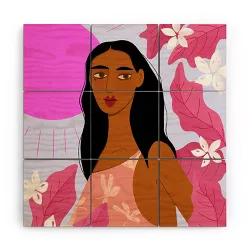 Maritza Lisa Girl With Pink Sun 5' x 5' Wood Wall Mural - Society6