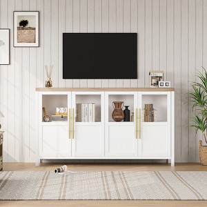 Modern Farmhouse Buffet Cabinet - Glass Door Sideboard with Storage for Dining & Living Room - 1 of 4