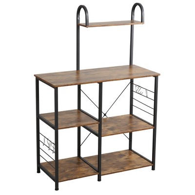 4-Tier Kitchen Rack Stand with Hooks & Mesh Panel