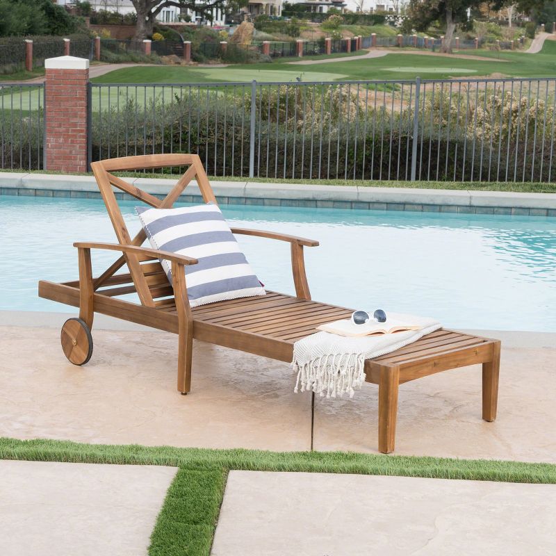 Perla Acacia Chaise Lounge - Teak - Christopher Knight Home, 3 of 7