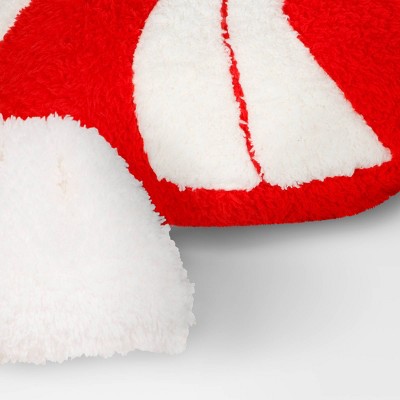 Red and White Peppermint Shaped Faux-Shearling Throw Pillow