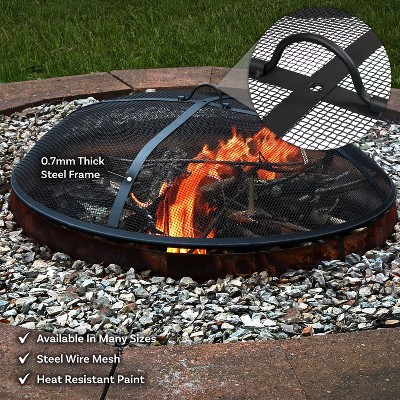 30-Inch Black Steel Mesh Fire Pit Spark Screen with Handle