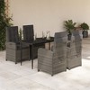 vidaXL 5 Piece Patio Dining Set - Poly Rattan with Cushions, Adjustable Gray Chairs, Tempered Glass Tabletop - 2 of 4