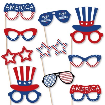 Big Dot of Happiness Patriotic Glasses - Paper Card Stock 4th of July USA Patriotic Memorial Day Party Photo Booth Props Kit - 10 Count