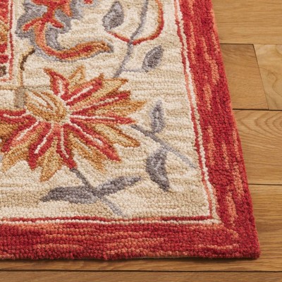 Red Floral Hand-Hooked Wool Area Rug, 6' x 9'