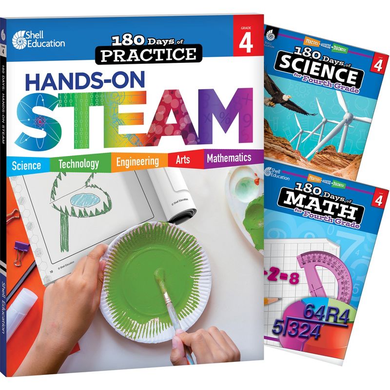 Shell Education 180 Days STEAM, Science, & Math Grade 4: 3-Book Set, 1 of 4