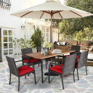 Costway 7PCS Patio Rattan Dining Chair Table Set with  Cushion Umbrella Hole Black/Navy - 1 of 4