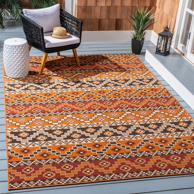 Rust Red Synthetic Rectangular Washable Area Rug