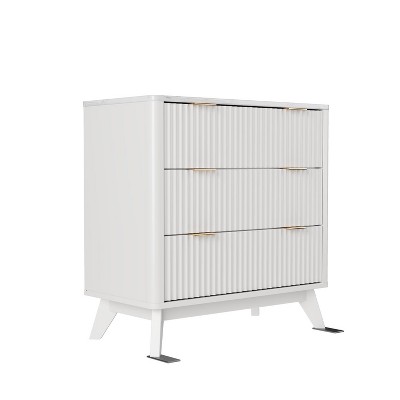 SinCiDo Modern 32" Tall Fluted Nightstand w/Faux Marble Top, Curved Profile, 3 Drawer Storage Bedside Tables for Bedroom, Living Room